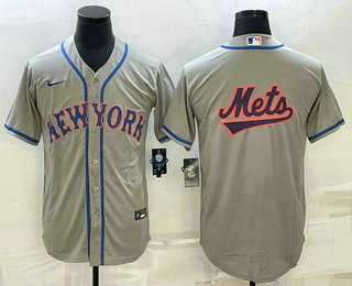 Men%27s New York Mets Big Logo Grey Cool Base Stitched Baseball Jersey->new york mets->MLB Jersey